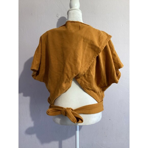 Anthropologie Mustard Yellow Tie Back Sweatshirt Short Sleeve M - Picture 4 of 6
